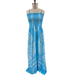 Riviera Sun 100% Rayon Sun Dress Turquoise Blue Tie Dye Elastic Halter Top Sz XL